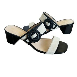 Jack Rogers Callie Buckle Heeled Sandals Black Cream Leather